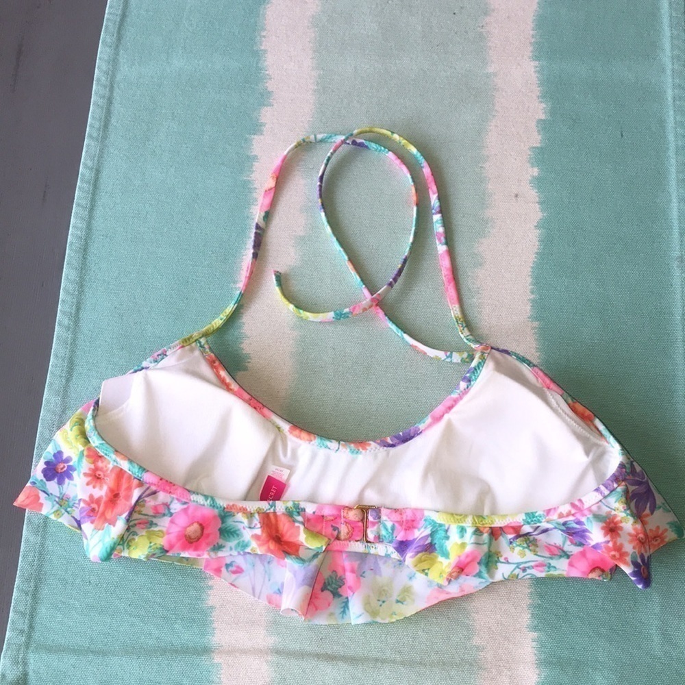 Victoria’s Secret Floral Print Ruffle Flounce Bikini Swimsuit Top Neck Tie - Picture 2 of 7
